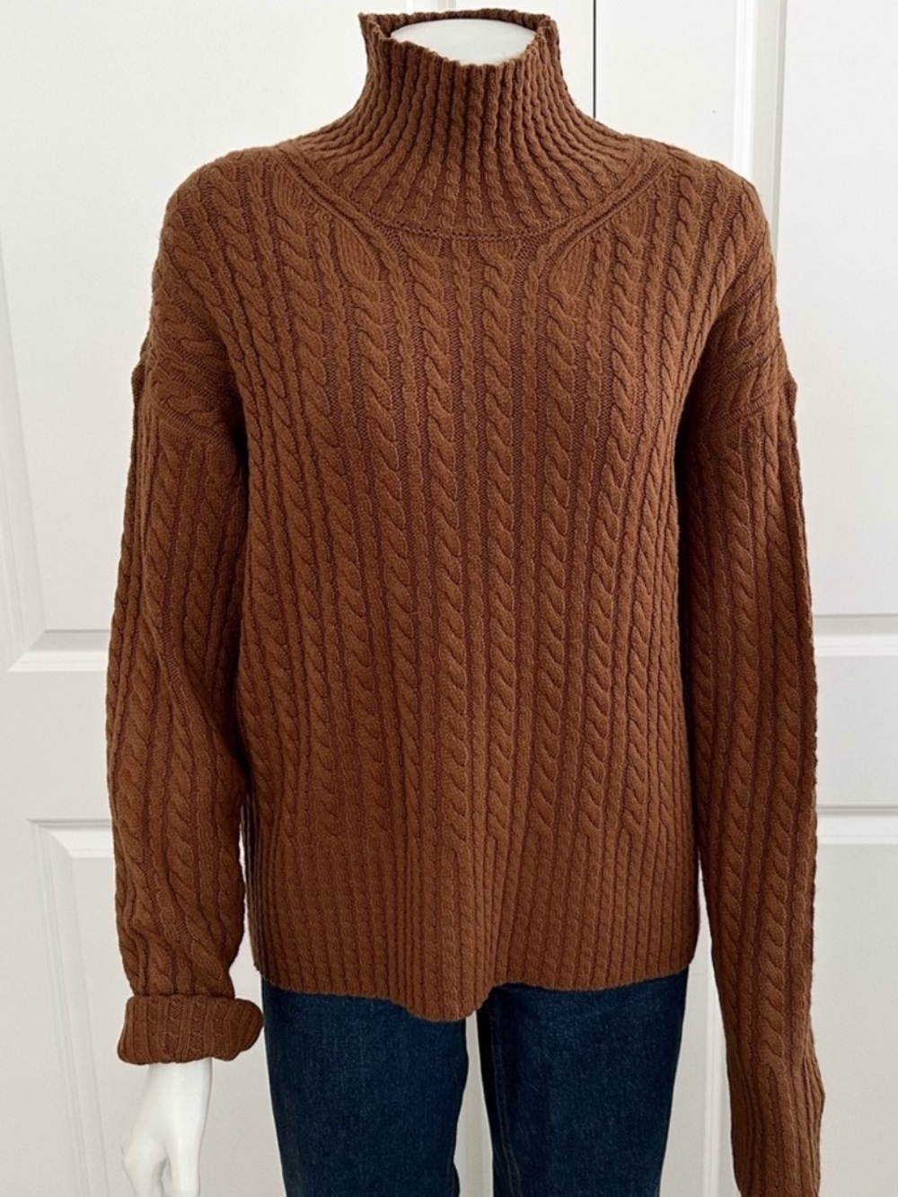 French Connection Babysoft Cable Knit Mock Neck Sweater - Pumpkin Spice / Rust